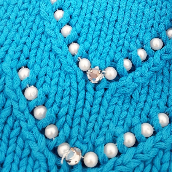 Vintage 80's Magnolia💙Turquoise Blue Embellished Sleeveless Knitted Top - Picture 7 of 10